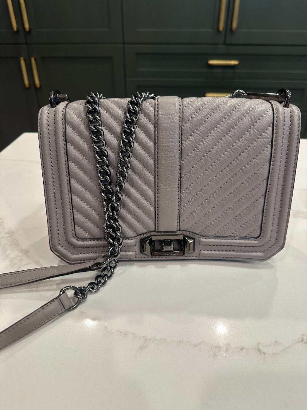 Rebecca Minkoff Love Chevron Quilted Crossbody Bag, Taupe